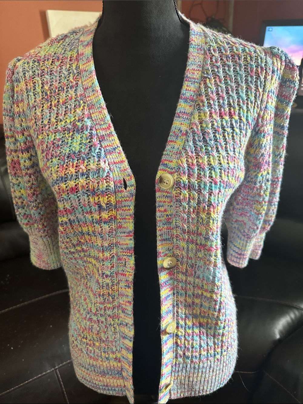 Pastel Multicolor Knit Button-Front Women's Cardigan